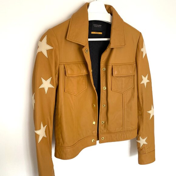 Maison Scotch Tan Star Print Leather Jacket XS - Picture 4 of 7